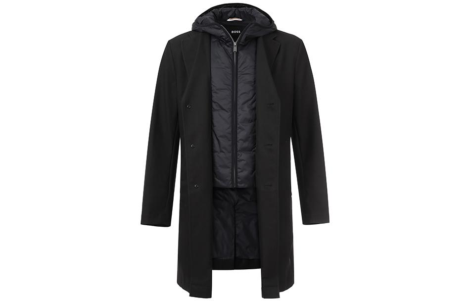 Lookbook HUGO BOSS 秋冬23黑色休閒兩穿連帽拉鍊外套 50496157-001