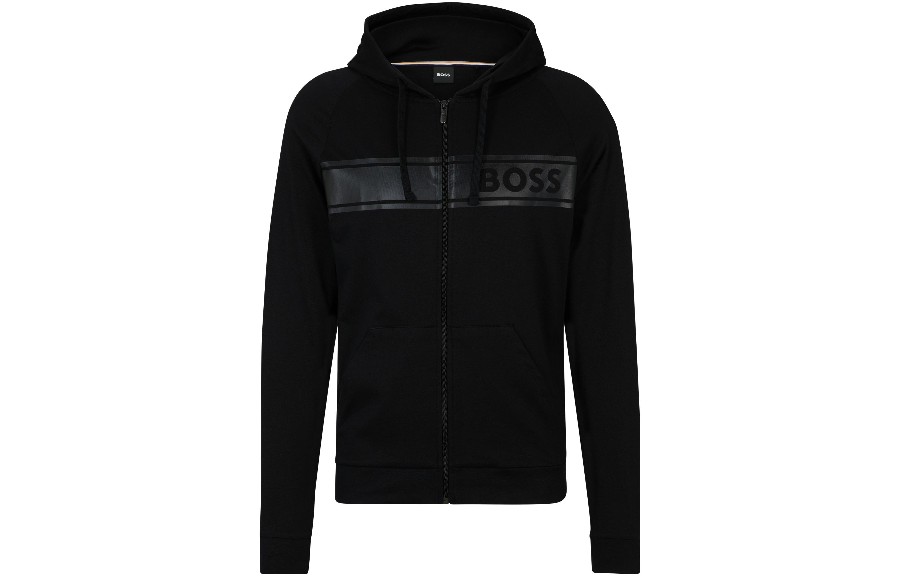 HUGO BOSS FW23 Black Cotton-Terry Zip-Up Hoodie with Tonal Logo Print 50510630-001