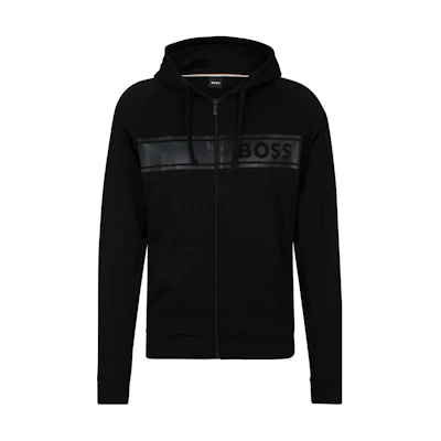 HUGO BOSS FW23 Black Cotton-Terry Zip-Up Hoodie with Tonal Logo Print 50510630-001