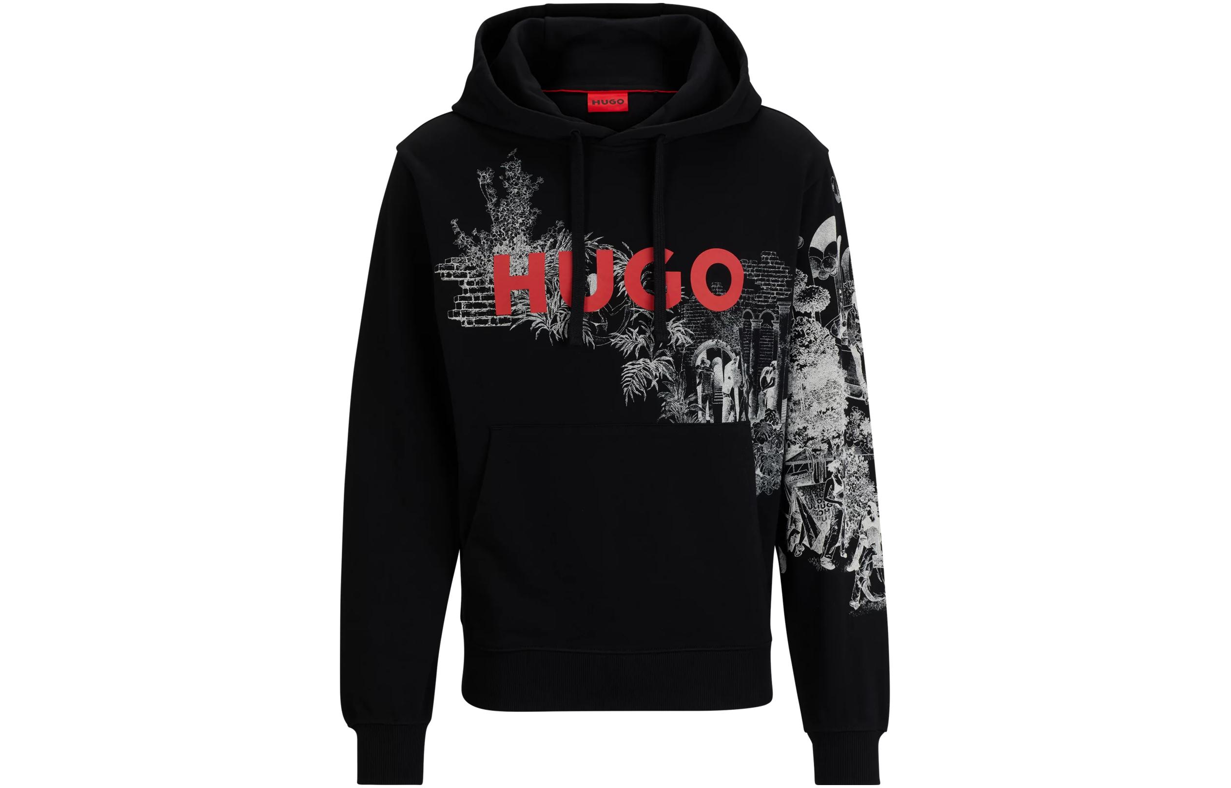 HUGO BOSS FW23 Black Hoodie with Logo Print Design 50498197-001