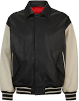 HUGO BOSS FW23 Black Leather Varsity Jacket with Oversized Embossed Logo Men’s 50504408-001 HUGO BOSS FW23 Black Leather Varsity Jacket with Oversized Embossed Logo Men’s 50504408-001