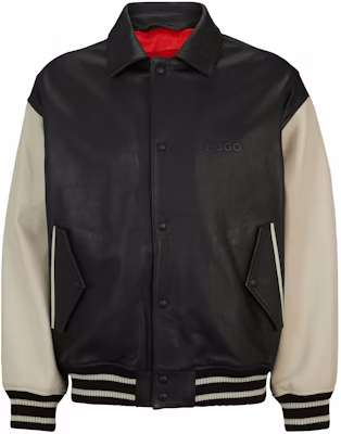 HUGO BOSS FW23 Jaket Kulit Varsity Hitam Logo Timbul Oversize Pria 50504408-001 Buy HUGO BOSS FW23 Jaket Kulit Varsity Hitam Logo Timbul Oversize Pria 50504408-001