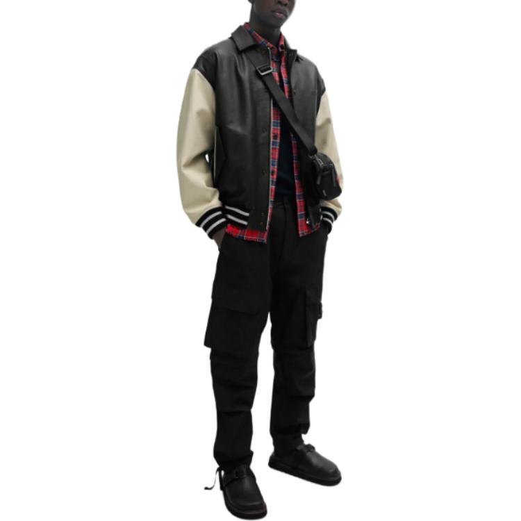 HUGO BOSS FW23 Black Leather Varsity Jacket with Oversized Embossed Logo Men’s 50504408-001 圖 3