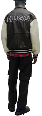 HUGO BOSS FW23 Jaket Kulit Varsity Hitam Logo Timbul Oversize Pria 50504408-001 Shop HUGO BOSS FW23 Jaket Kulit Varsity Hitam Logo Timbul Oversize Pria 50504408-001