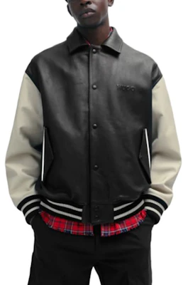 HUGO BOSS FW23 Jaket Kulit Varsity Hitam Logo Timbul Oversize Pria 50504408-001 Purchase HUGO BOSS FW23 Jaket Kulit Varsity Hitam Logo Timbul Oversize Pria 50504408-001