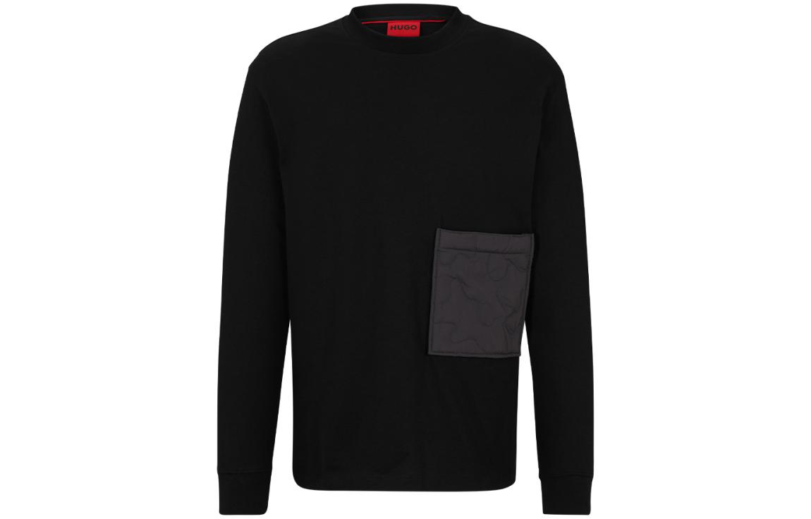 HUGO BOSS FW23 Black Pocket Detail Crewneck Loose Casual Sweatshirt 50496427-001