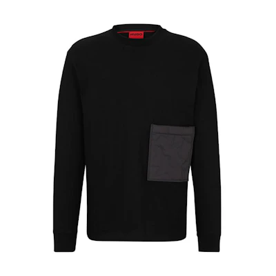 HUGO BOSS FW23 Black Pocket Detail Crewneck Loose Casual Sweatshirt 50496427-001