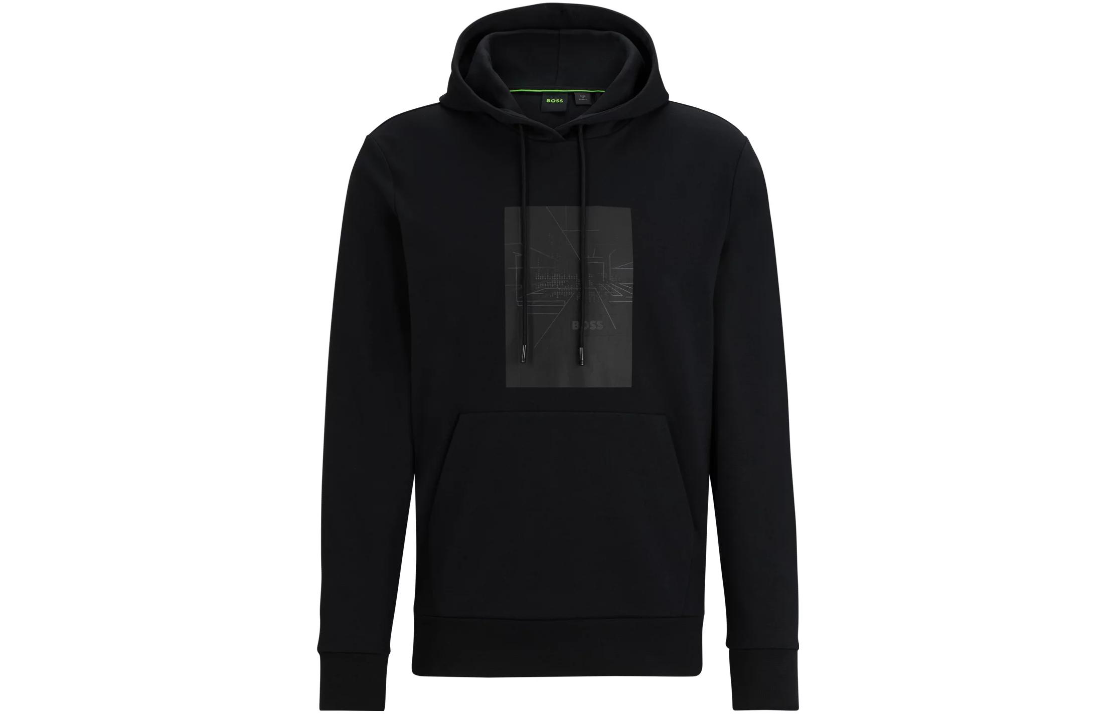 HUGO BOSS FW23 Black Regular-Fit Hoodie with Seasonal Artwork for Men 50509760-001
