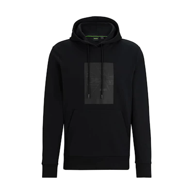 HUGO BOSS FW23 Black Regular-Fit Hoodie with Seasonal Artwork for Men 50509760-001