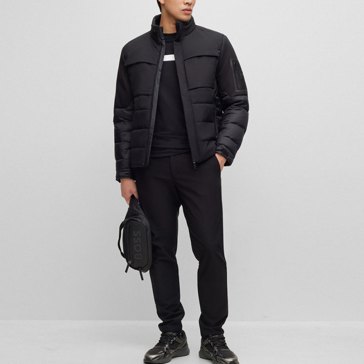 HUGO BOSS FW23 Black Zip-Up Stand Collar Long Sleeve Padded Jacket for Men 50498918-001 圖 3