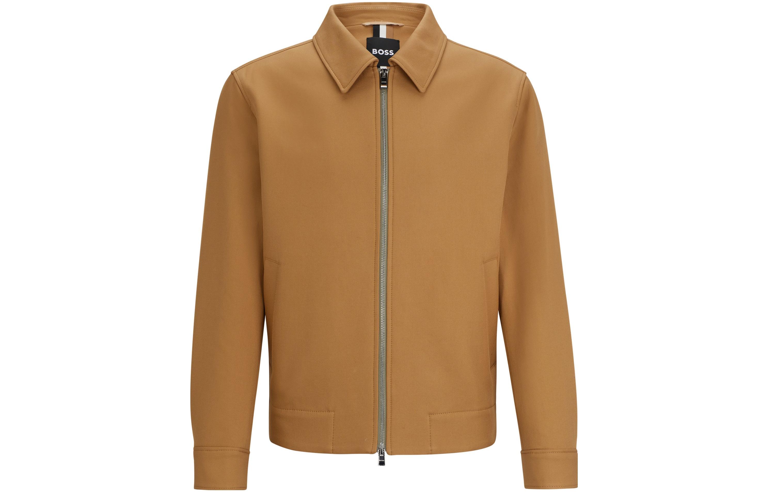 HUGO BOSS FW23 Brown Slim-Fit Cotton Zip-Up Jacket with Collar 50509534-260