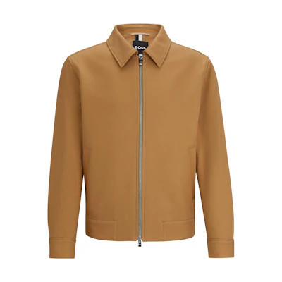 HUGO BOSS FW23 Brown Slim-Fit Cotton Zip-Up Jacket with Collar 50509534-260