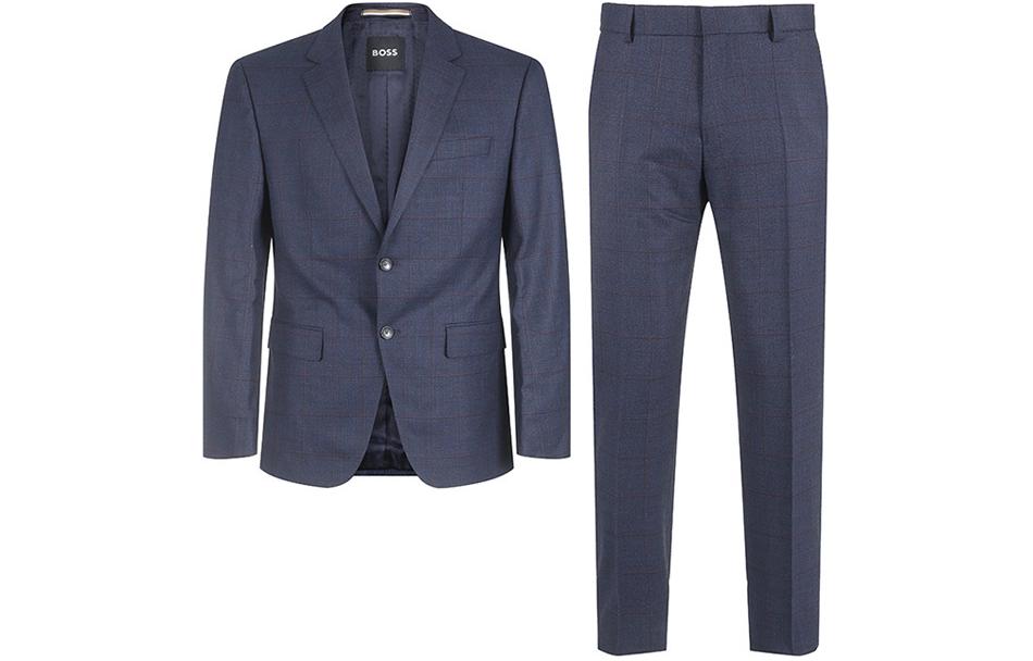 Order HUGO BOSS FW23 Traje Azul Marino Chaqueta de Solapa Cruzada y Pantalón Plisado. 50502524-404