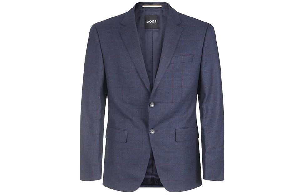 Lookbook HUGO BOSS FW23 Traje Azul Marino Chaqueta de Solapa Cruzada y Pantalón Plisado. 50502524-404