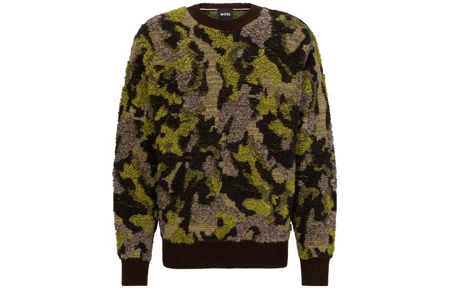 HUGO BOSS FW23 Colorblock Camouflage Turtleneck Sweater Brown Unisex. 50500664-205