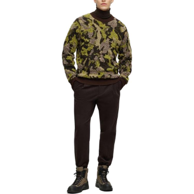 Lookbook HUGO BOSS FW23 拼接迷彩高領毛衣 棕色 男女款 50500664-205