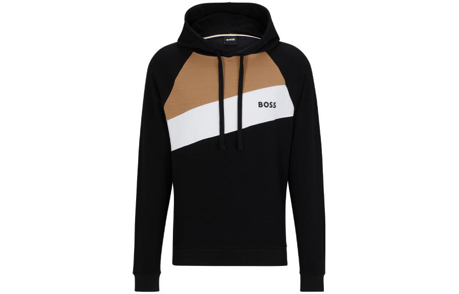 HUGO BOSS FW23 Colorblock Logo Embroidered Hoodie Black Mens 50496821-001