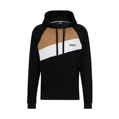 HUGO BOSS FW23 Colorblock Logo Embroidered Hoodie Black Mens 50496821-001