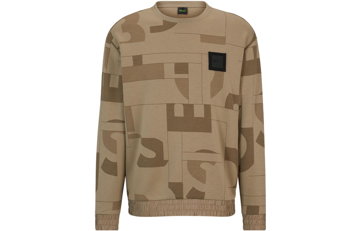 HUGO BOSS FW23 Colorblock Logo Graphic Crewneck Sweatshirt Men Light Brown 50499065-334