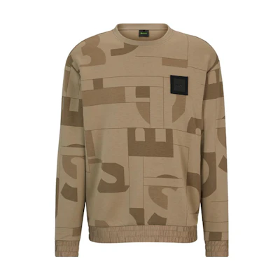 HUGO BOSS FW23 Colorblock Logo Graphic Crewneck Sweatshirt Men Light Brown 50499065-334