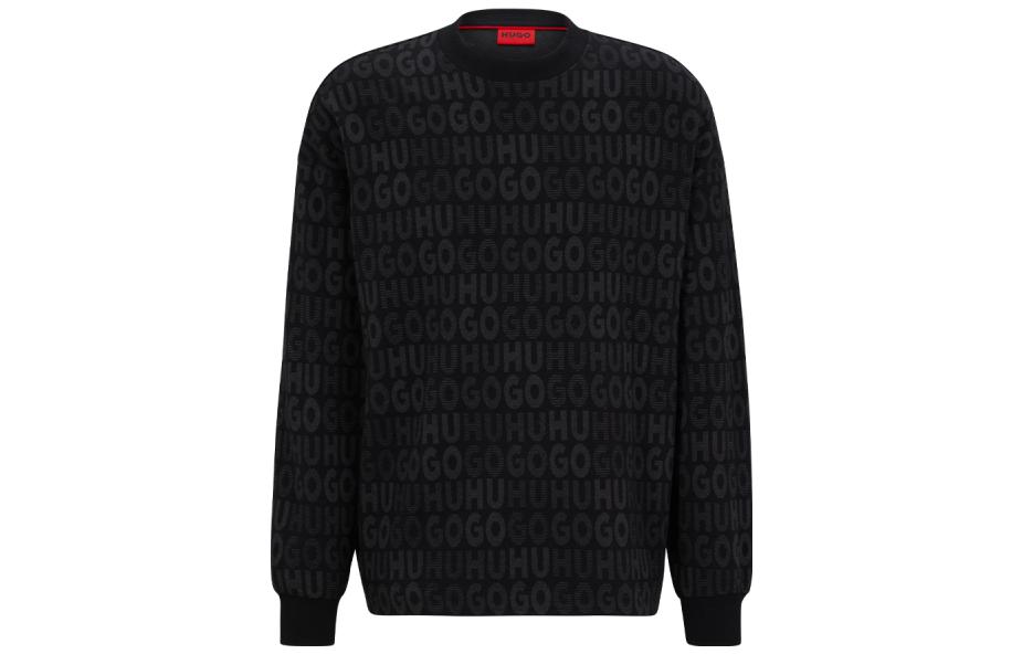 HUGO BOSS FW23 Colorblock Logo Print Crewneck Sweatshirt Men Dark Grey 50496633-024