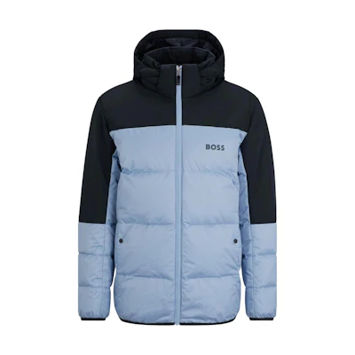 HUGO BOSS FW23 Colorblock Logo Print Hooded Jacket Blue Menswear 50497558-498