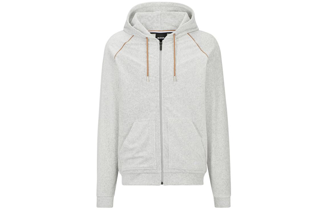HUGO BOSS FW23 Embroidered Logo Zip Hoodie Men’s Grey White 50503049-131