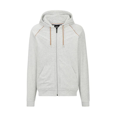 HUGO BOSS FW23 Embroidered Logo Zip Hoodie Men’s Grey White 50503049-131