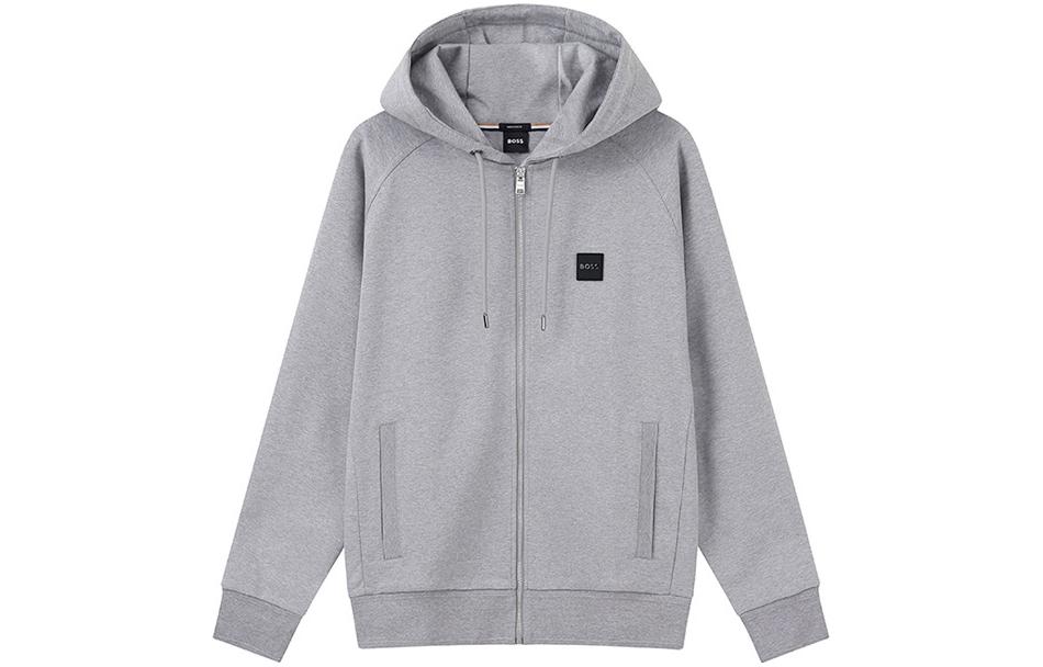 HUGO BOSS FW23 Gray Solid Color Zip-Up Hoodie Long Sleeve Casual Wear 50495272-041