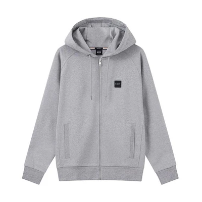 HUGO BOSS FW23 Gray Solid Color Zip-Up Hoodie Long Sleeve Casual Wear 50495272-041