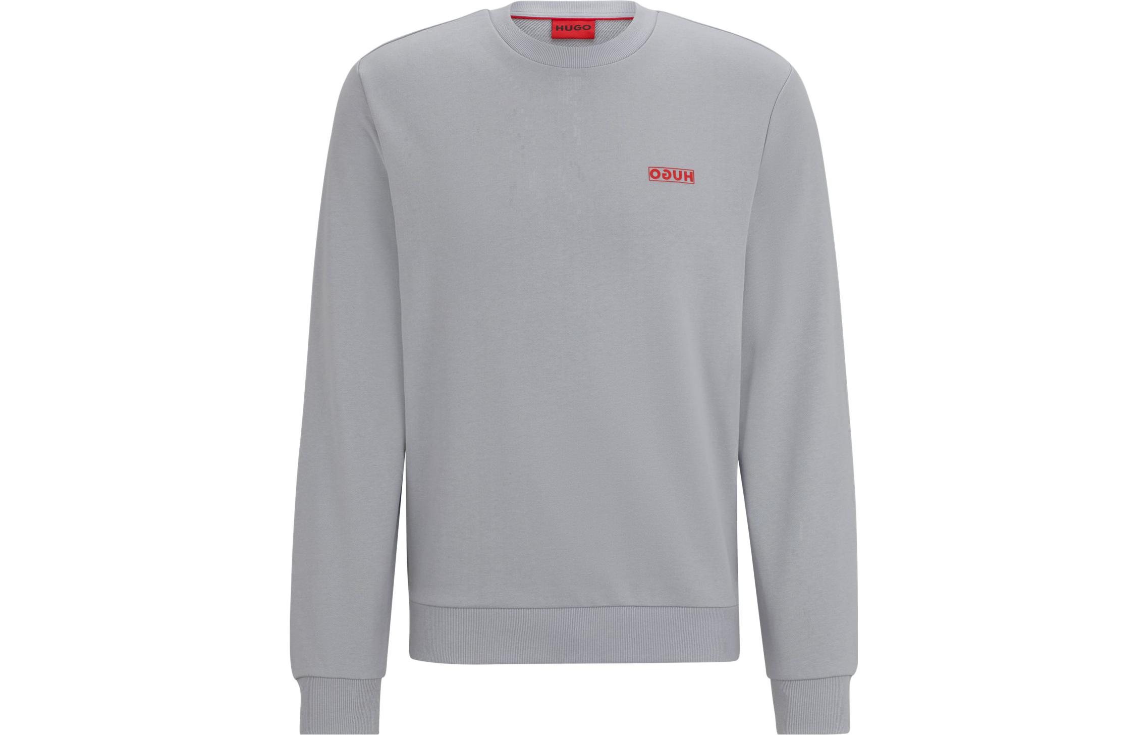 HUGO BOSS FW23 Grey Cotton-Terry Sweatshirt with Reverse Logo for Men 50483666-034