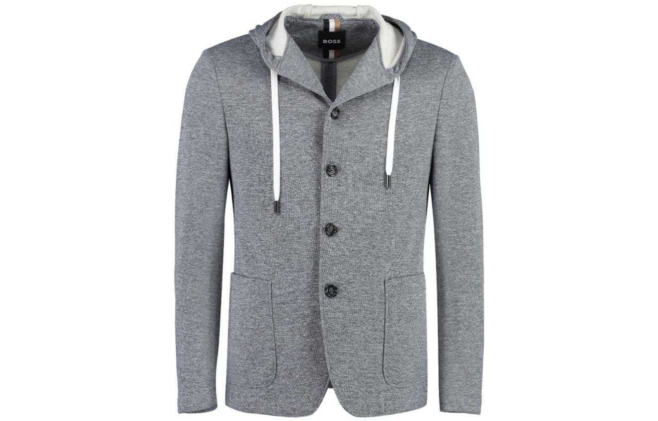 HUGO BOSS FW23 Grey Solid Hoodie Jacket with Single-Breasted Design 50497286-041