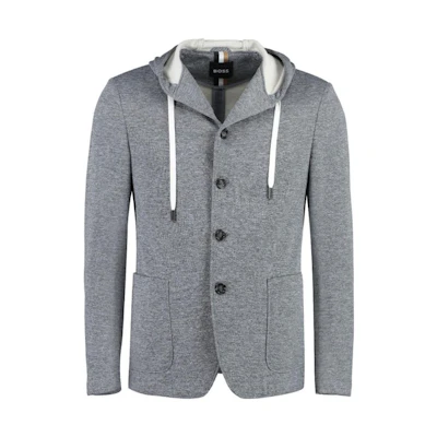HUGO BOSS FW23 Grey Solid Hoodie Jacket with Single-Breasted Design 50497286-041