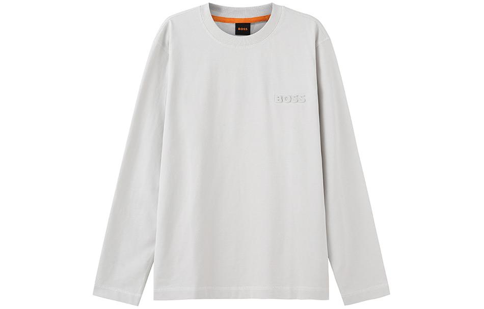 HUGO BOSS FW23 Letter Print Crewneck Loose Fit Sweatshirt Men Grey White 50499276-057
