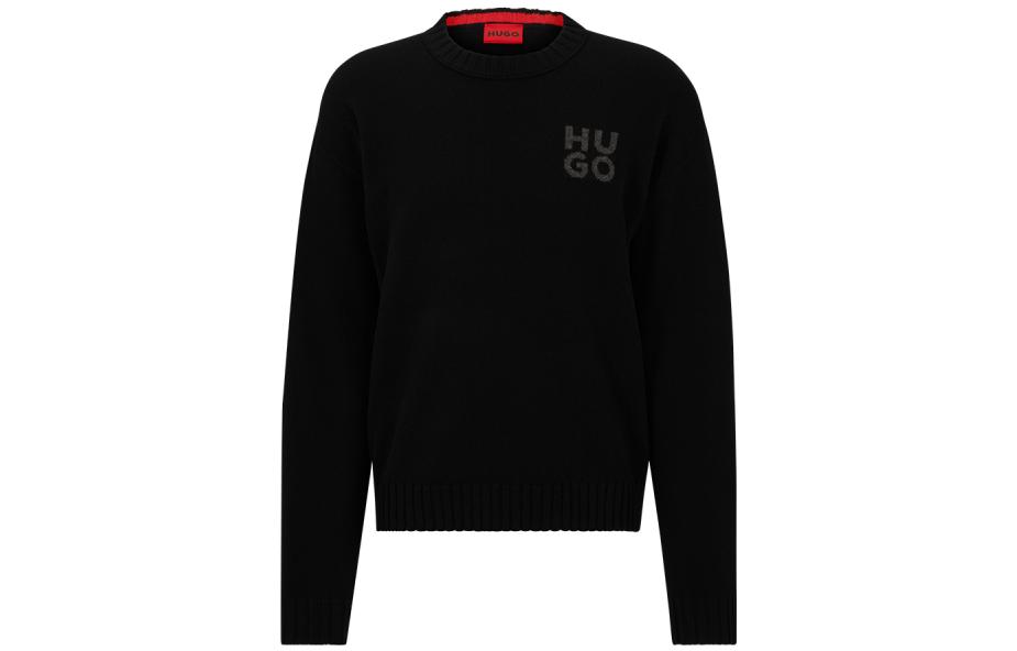 HUGO BOSS FW23 Logo Crewneck Sweater Black  Casual Sweater. 50500015-001