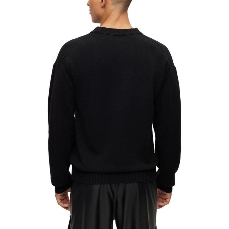Shop HUGO BOSS FW23 標誌黑色圓領毛衣 休閒針織上衣 50500015-001