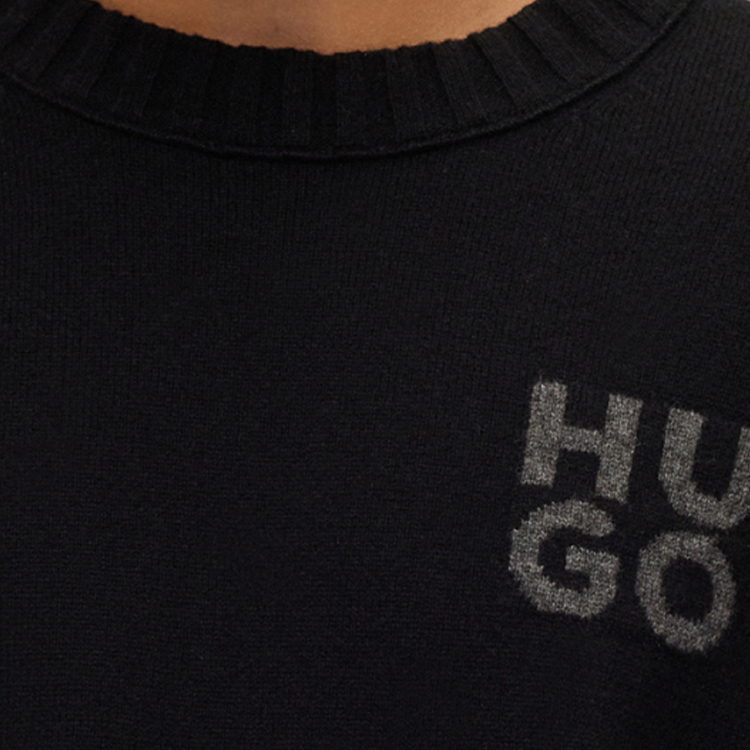 Sizing HUGO BOSS FW23 標誌黑色圓領毛衣 休閒針織上衣 50500015-001