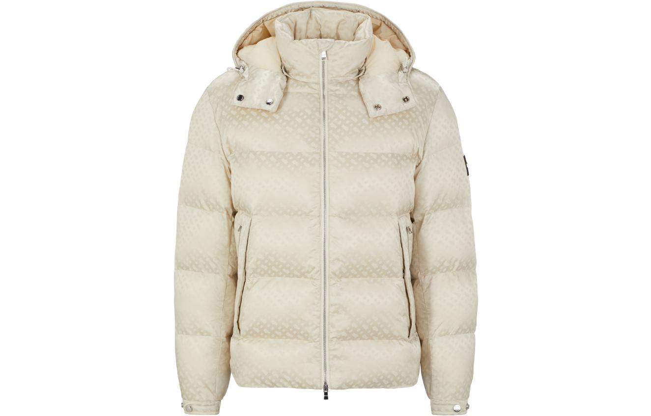 HUGO BOSS FW23 Logo Jacquard Hooded Jacket White Mens 50499813-131