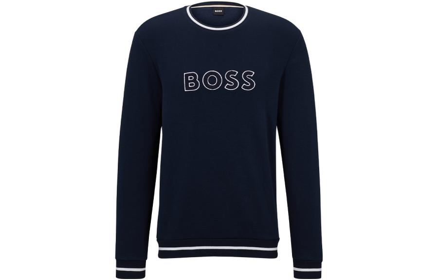 HUGO BOSS FW23 Logo Print Casual Sweatshirt Navy Blue 50491676-403