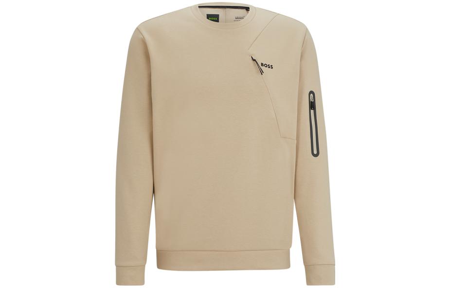 HUGO BOSS FW23 Logo Print Crewneck Beige Casual Sweatshirt 50493467-269