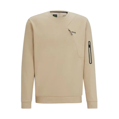 HUGO BOSS FW23 Logo Print Crewneck Beige Casual Sweatshirt 50493467-269