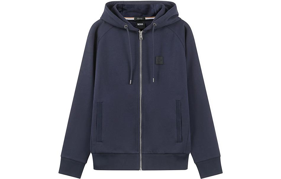 HUGO BOSS FW23 Logo Solid Navy Blue Zip-Up Hoodie for Men 50495272-405