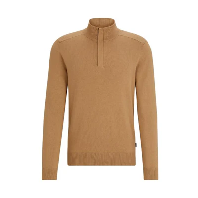 HUGO BOSS FW23 Men’s Beige Pullover Sweater with Half-Zip and Solid Design. 50500650-260