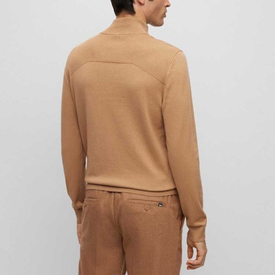 HUGO BOSS FW23 男士米色半拉鍊純色套頭毛衣 50500650-260 Shop HUGO BOSS FW23 男士米色半拉鍊純色套頭毛衣 50500650-260