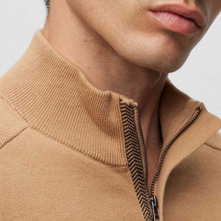 Sizing HUGO BOSS FW23 男士米色半拉鍊純色套頭毛衣 50500650-260