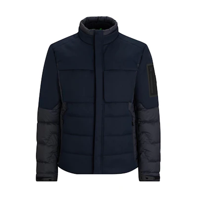 HUGO BOSS FW23 Mixed-Material Down Jacket Navy Blue Full-Zip Jacket 50498918-402