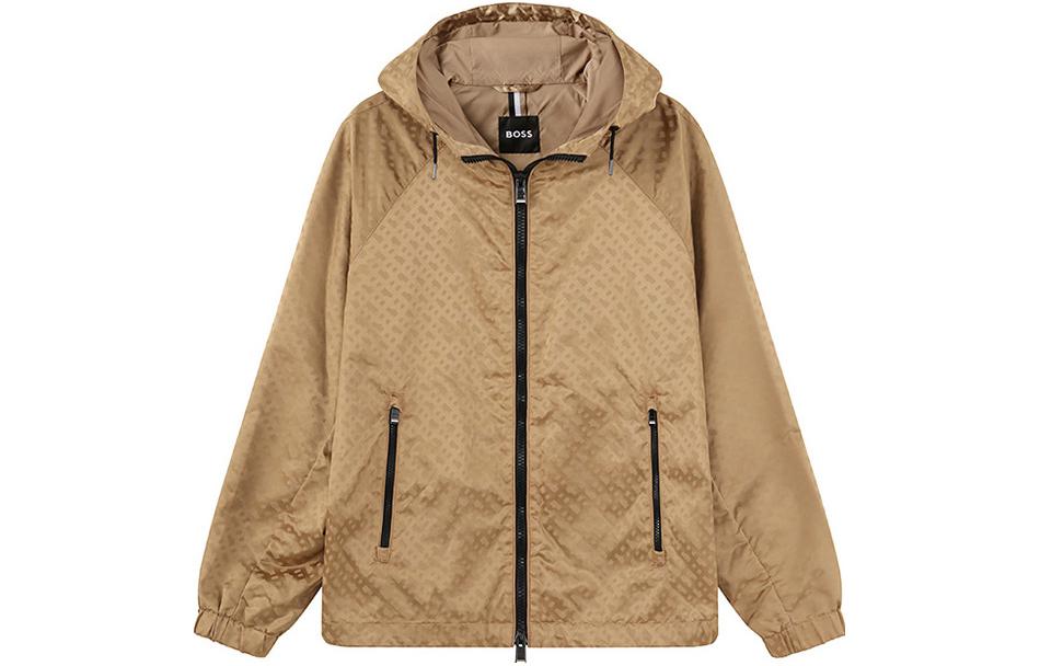 HUGO BOSS FW23 Monogram Zip-Up Hoodie Jacket Brown Yellow Men’s 50494294-260