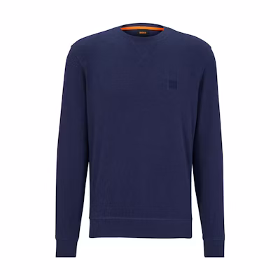 HUGO BOSS FW23 Navy Blue Solid Color Crewneck Pullover Sweatshirt 50468443-418