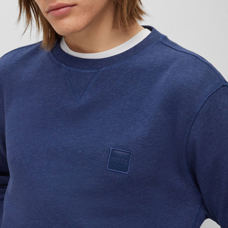 Details for HUGO BOSS FW23 Navy Blue Crewneck Pullover Sweatshirt Lelaki 50468443-418