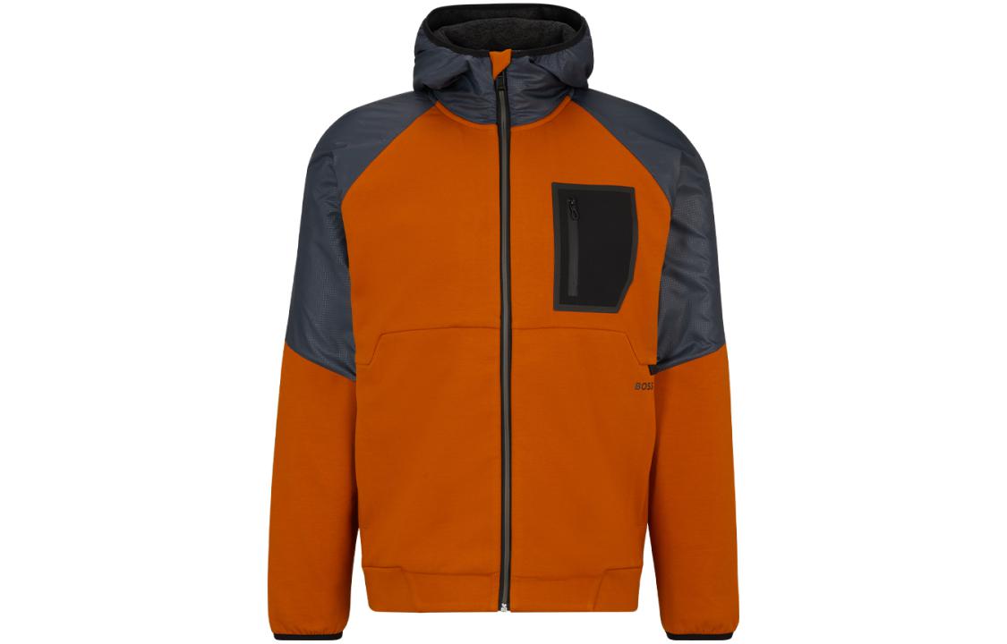 HUGO BOSS FW23 Patchwork Fleece Hoodie Jacket Men’s Dark Yellow 50498297-702